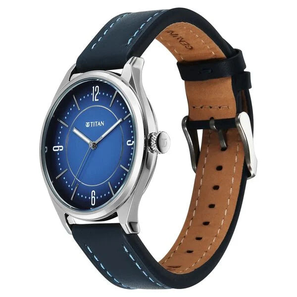 Titan Neo Economy V Blue Round Dial Leather Strap Watch For Men