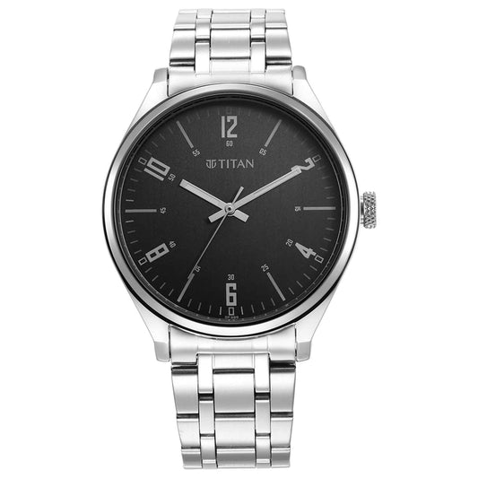 Titan Wrist Wit Quartz Alog Grey Dial Stainless Steel Strap Watch for Men (1802SM10)