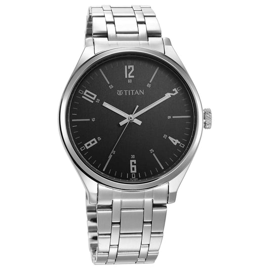 Titan Wrist Wit Quartz Alog Grey Dial Stainless Steel Strap Watch for Men (1802SM10)