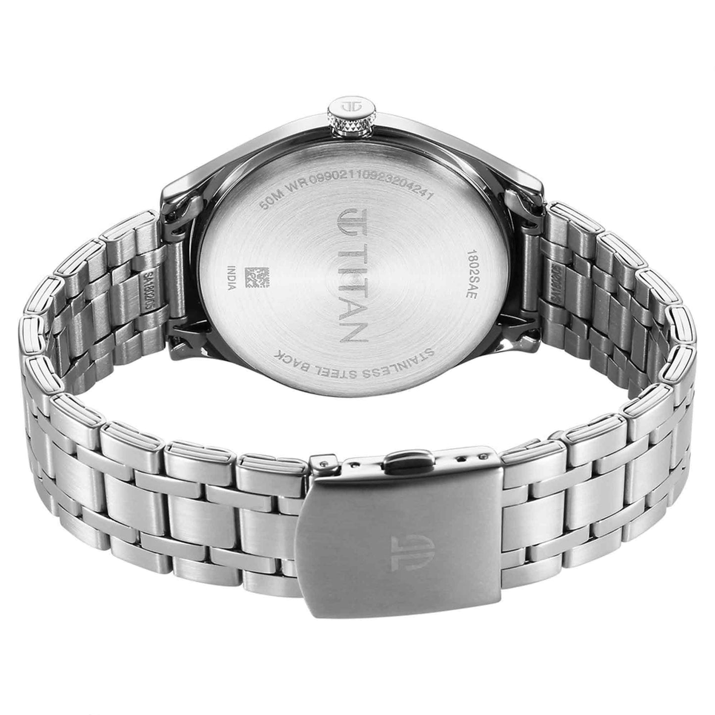 Đồng hồ Nam TITAN Titan Wrist Wit Quartz Analog Grey Dial Stainless Steel Strap Watch for Men dây thép không gỉ mặt màu đen - 1802SM10