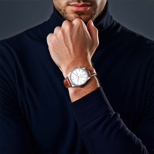 Titan Quartz Multifunction White Dial Leather Strap Watch for Men