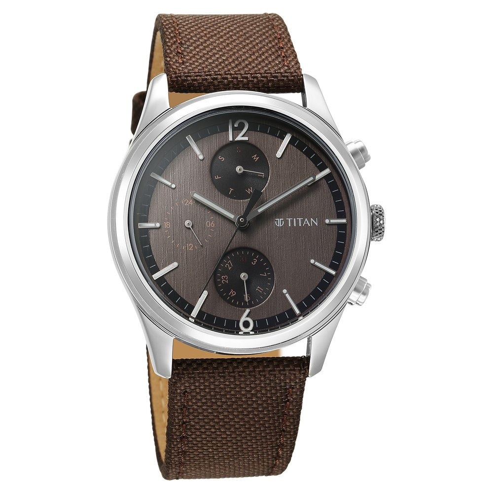Đồng hồ Nam TITAN Titan Wrist Wit Quartz Analog with Day and Date Brown Dial Leather Strap Watch for Men dây da mặt màu đen - 1805SL12
