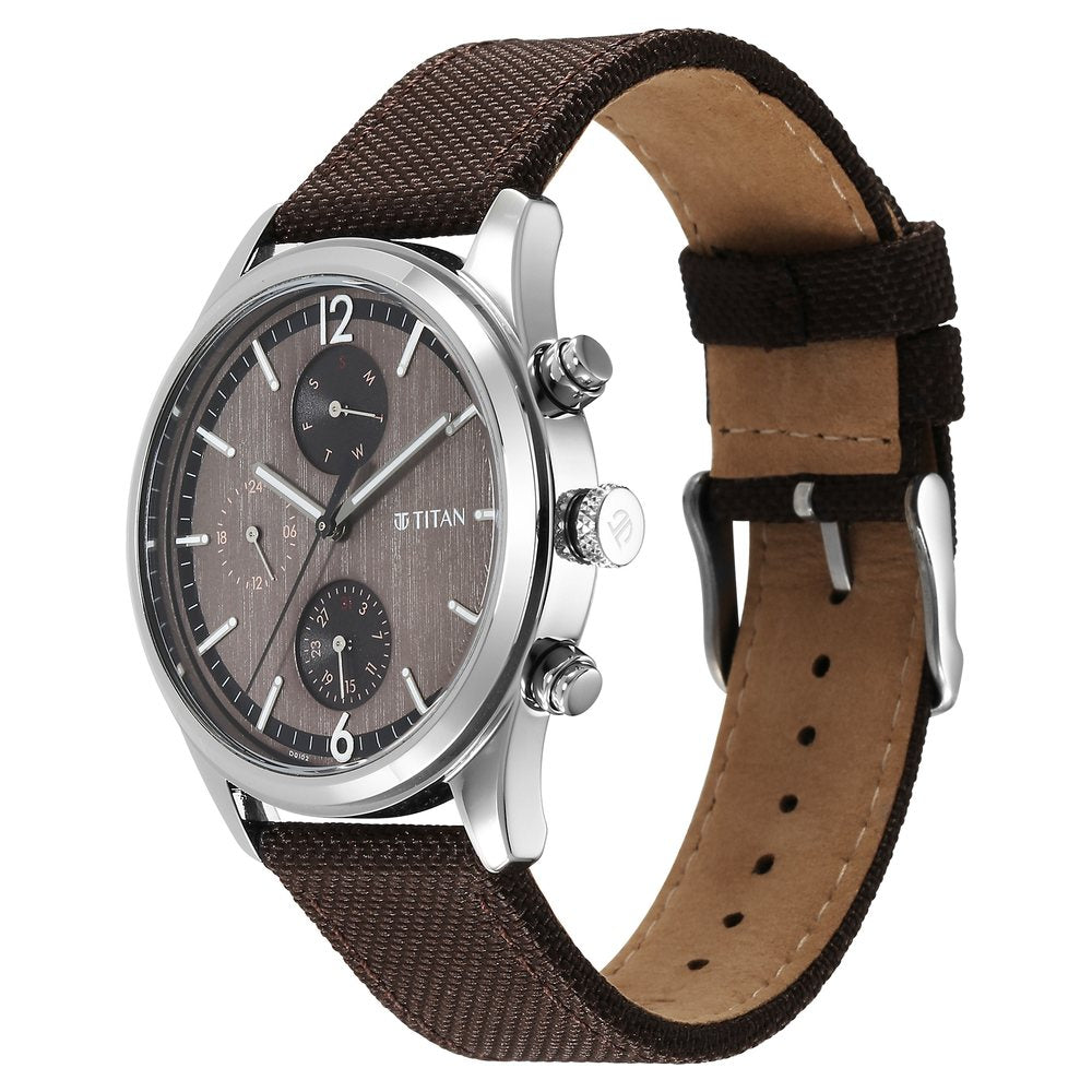 Đồng hồ Nam TITAN Titan Wrist Wit Quartz Analog with Day and Date Brown Dial Leather Strap Watch for Men dây da mặt màu đen - 1805SL12