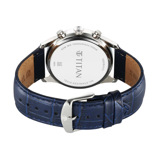 Titan Regalia Opulent Quartz Analog with Day and Date Blue Dial Blue Leather Strap Watch for Men