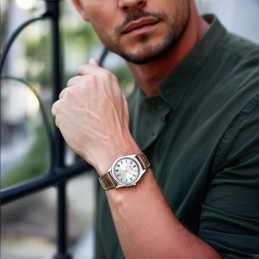 Đồng hồ Nam TITAN dây da Titan Trendsetters With Silver White Dial mặt màu Bạc 41 mm - 1823SL02