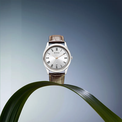 Đồng hồ Nam TITAN dây da Titan Trendsetters With Silver White Dial mặt màu Bạc 41 mm - 1823SL02