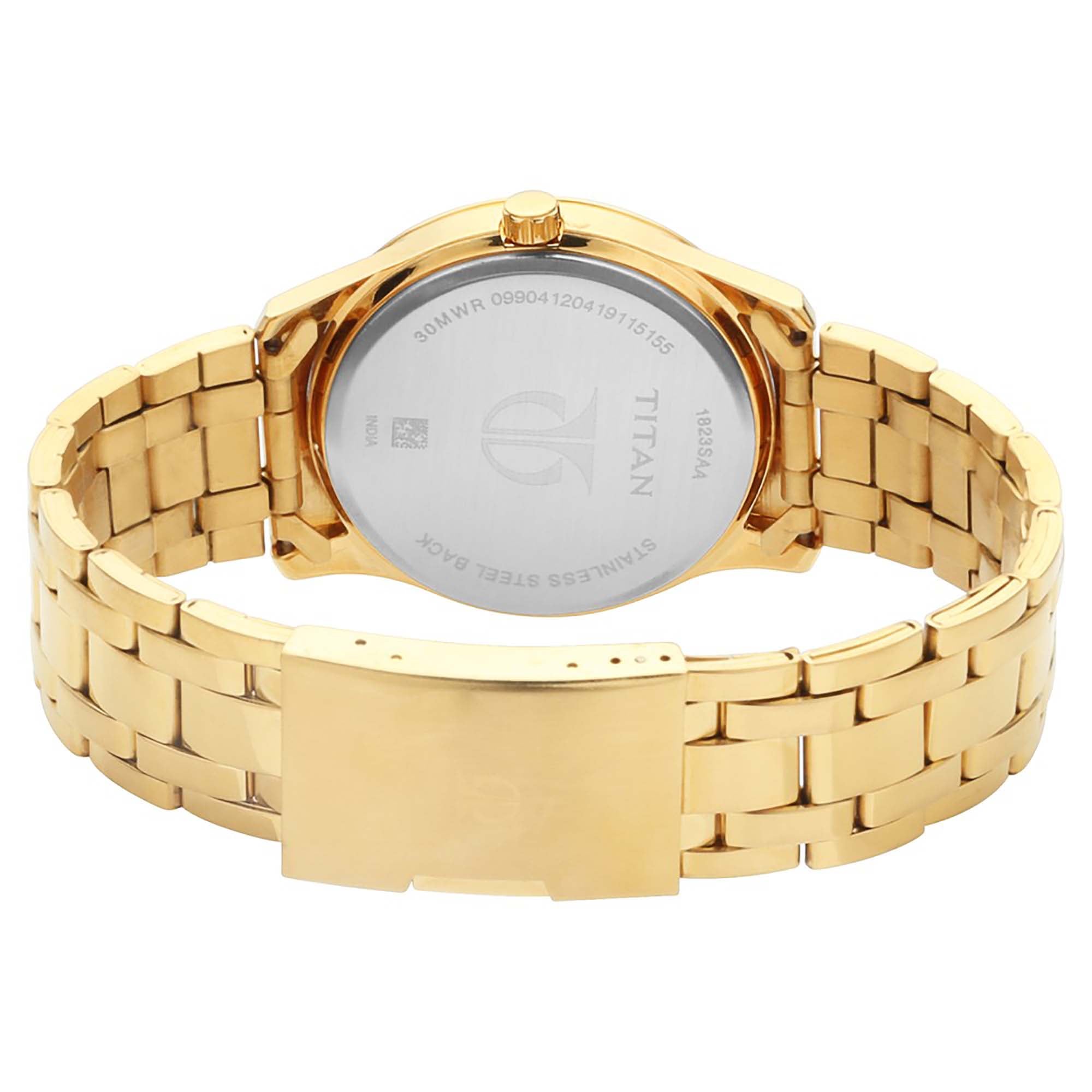 Titan Quartz Analog with Date Champagne Dial Stainless Steel Strap Watch for Men