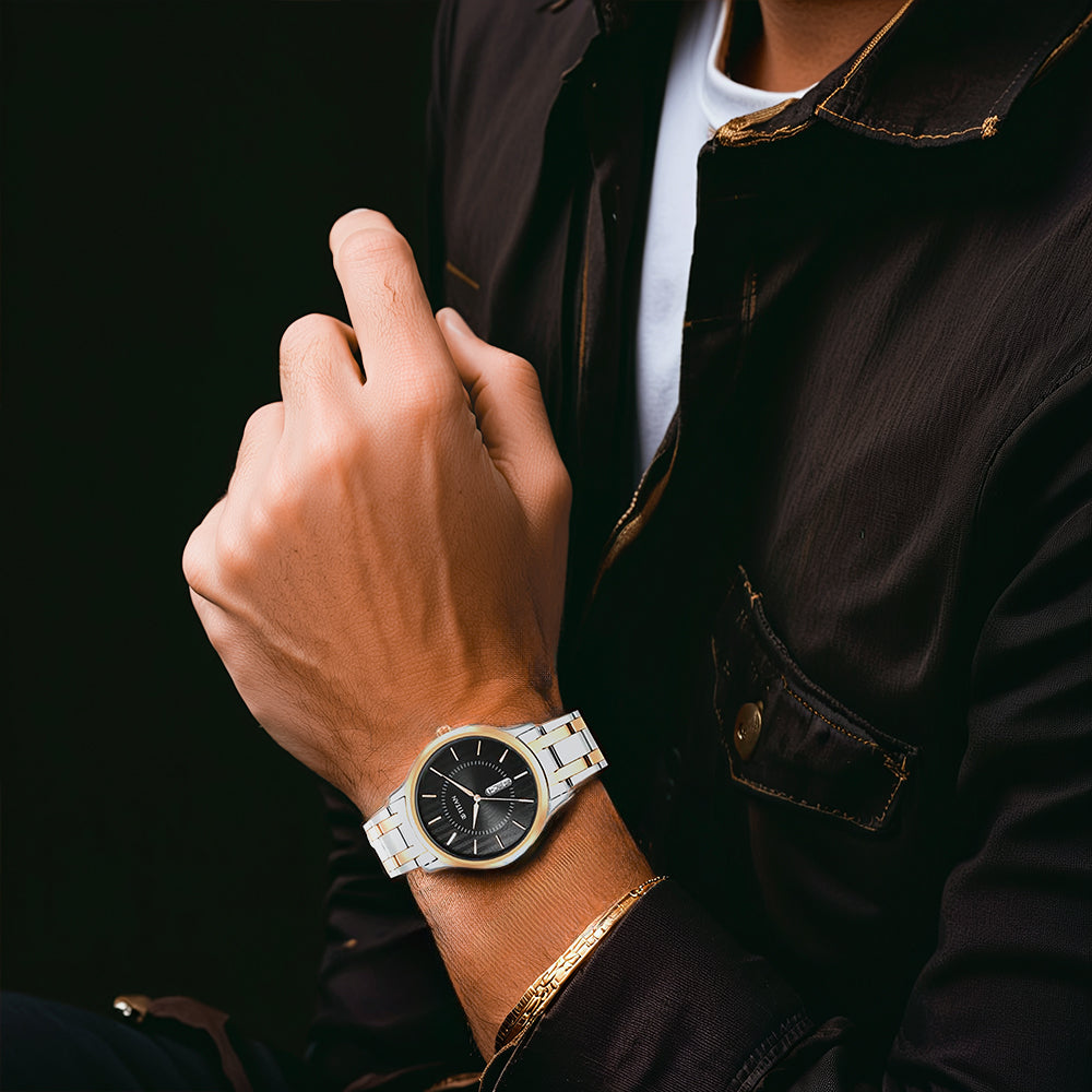 Titan Quartz Analog Black Dial Stainless Steel Strap Watch for Men