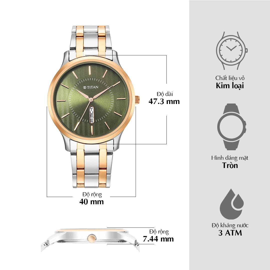 Đồng hồ Nam TITAN dây thép không gỉ Karishma màu Xanh Lá 40 mm - 1825KM03