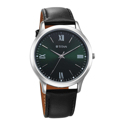 Titan Karishma Quartz Analog Green Dial Leather Strap Watch for Men
