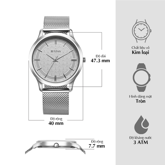 Đồng hồ Nam TITAN dây thép không gỉ N/A mặt màu Bạc 40 mm - 1825SM09