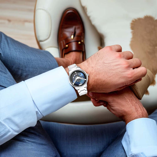 Đồng hồ Nam TITAN dây kim loại Maritime 2 mặt màu Xanh 43 mm - 1828SM01