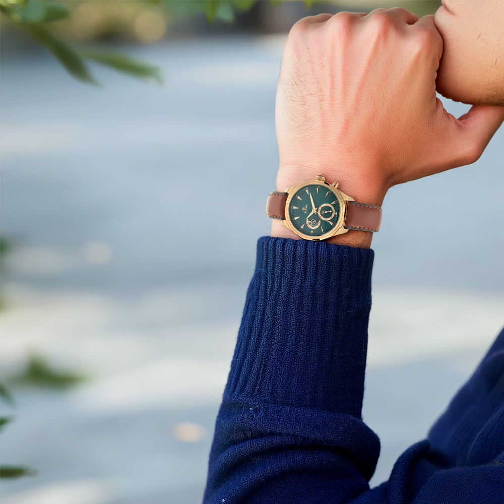 Đồng hồ Nam TITAN dây da Maritime màu Xanh Lá 42 mm - 1829QL01
