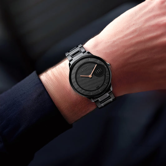 Đồng hồ Nam TITAN dây thép không gỉ Edge Metal mặt Đen 38 mm - 1843NM03