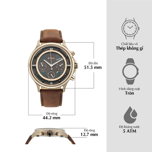 Đồng hồ Nam TITAN dây da Grandmaster 2 mặt màu Nâu 44 mm - 1846QL01