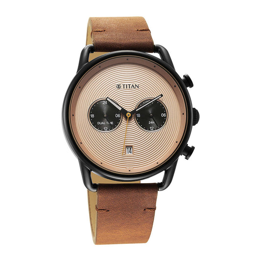 Titan Retro Analog Metal Leather Strap watch for Men