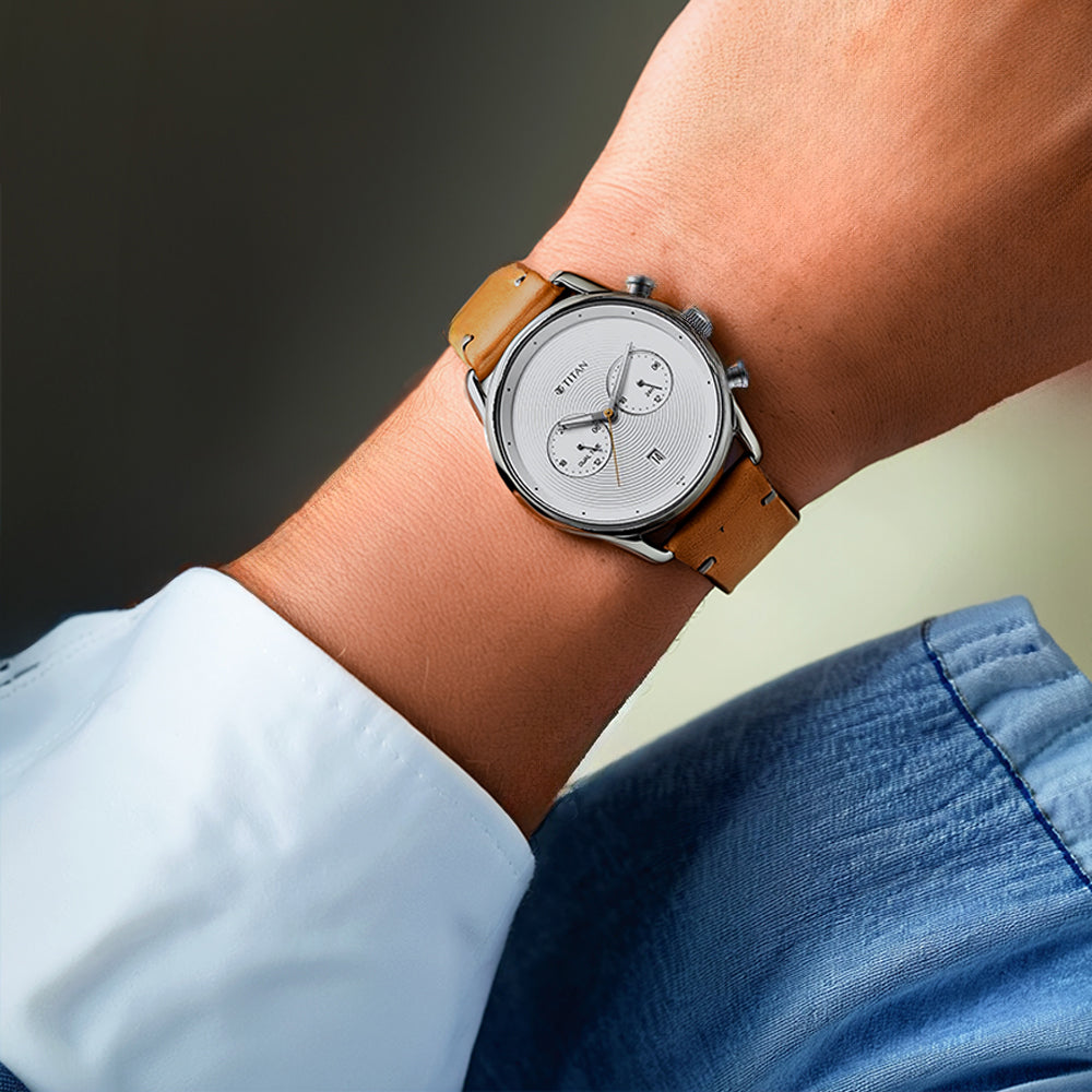 Đồng hồ Nam TITAN dây da Retro màu Xanh 43 mm - 1860SL03