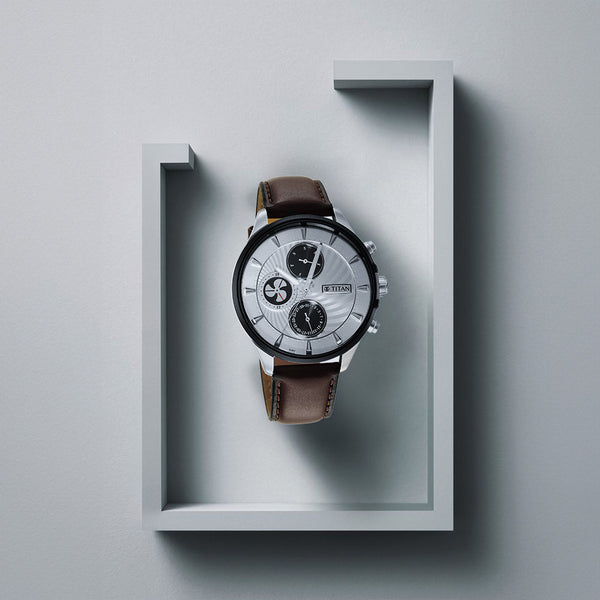 Titan Maritime White Dial Analog with Day and Date Leather Strap Watch for Men