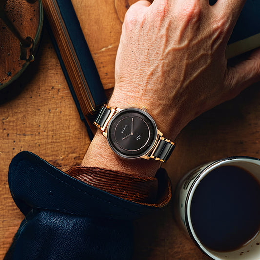 Đồng hồ Nam TITAN dây thép không gỉ & Ceramic Gents Edge mặt màu Đen 41mm - 1878KD03