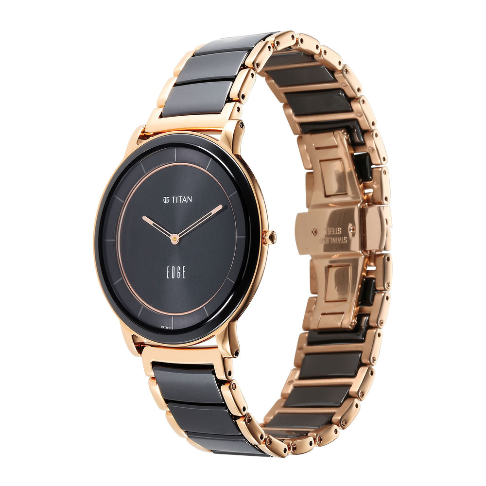 Titan Edge Fusion Quartz Analog Black Dial Black Steel & Ceramic Strap Watch for Men