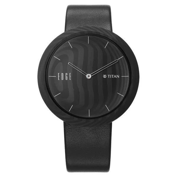 Titan Edge Carbon Fibre Quartz Analog Black Dial Leather Strap Unisex Watch 1881nl01