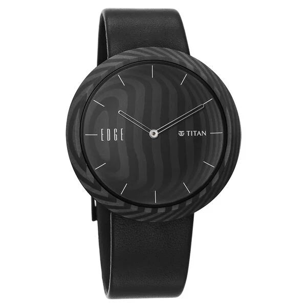 Titan Edge Carbon Fibre Quartz Analog Black Dial Leather Strap Unisex Watch 1881nl01
