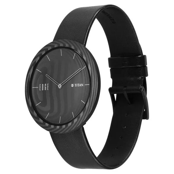 Titan Edge Carbon Fibre Quartz Analog Black Dial Leather Strap Unisex Watch 1881nl01