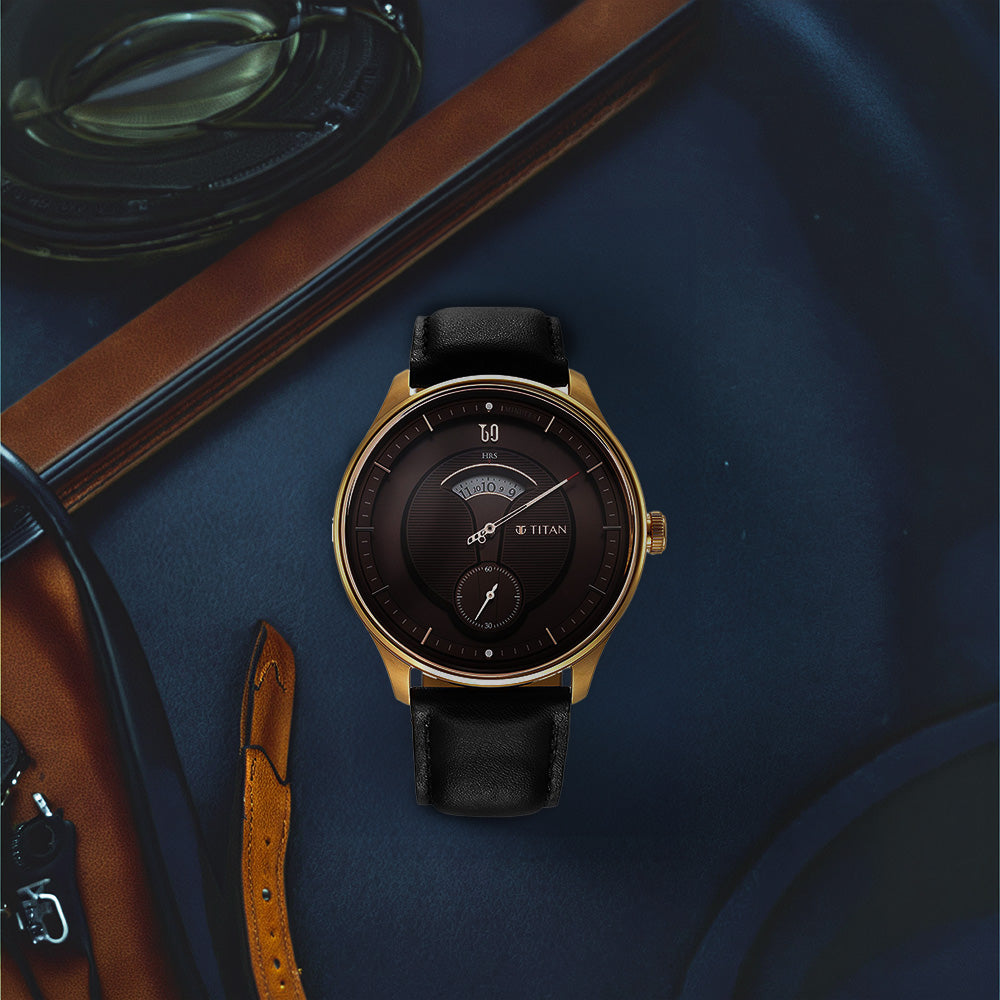 Titan Quartet Brown Dial Analog Leather Strap watch for Men