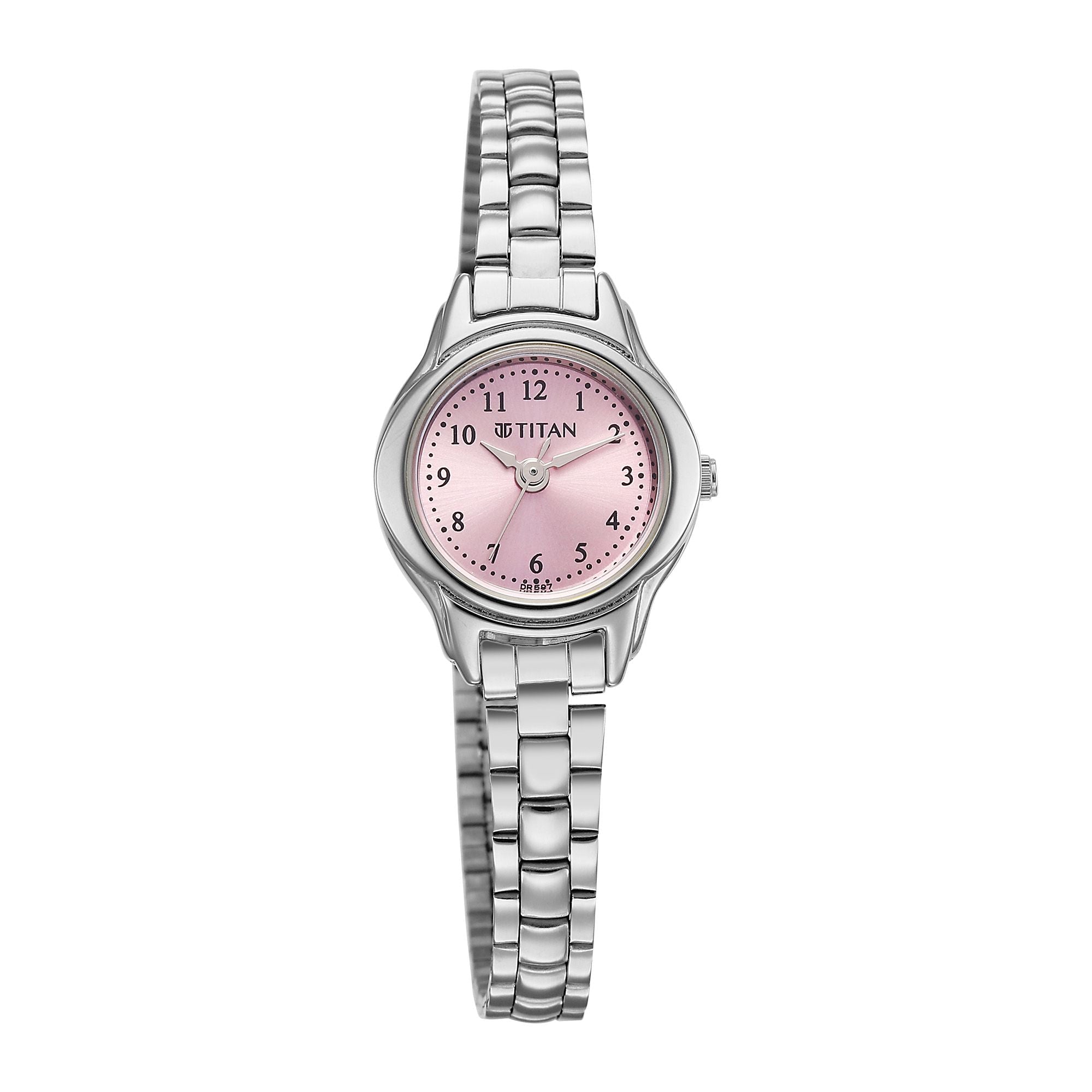 Titan Karishma Pink Dial Silver Stainless Steel Strap Analog Watch for Women