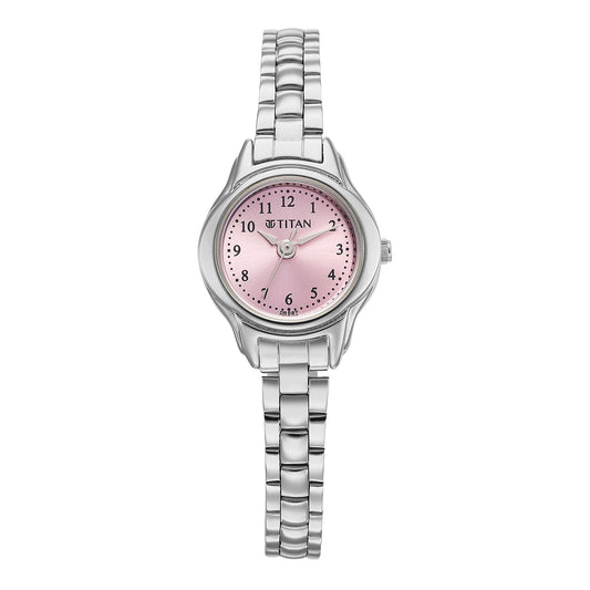 Titan Karishma Pink Dial Silver Stainless Steel Strap Analog Watch for Women