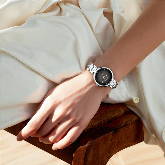 Đồng hồ Nữ TITAN dây thép không gỉ Workwear mặt màu Đen 35 mm - 2480SM13