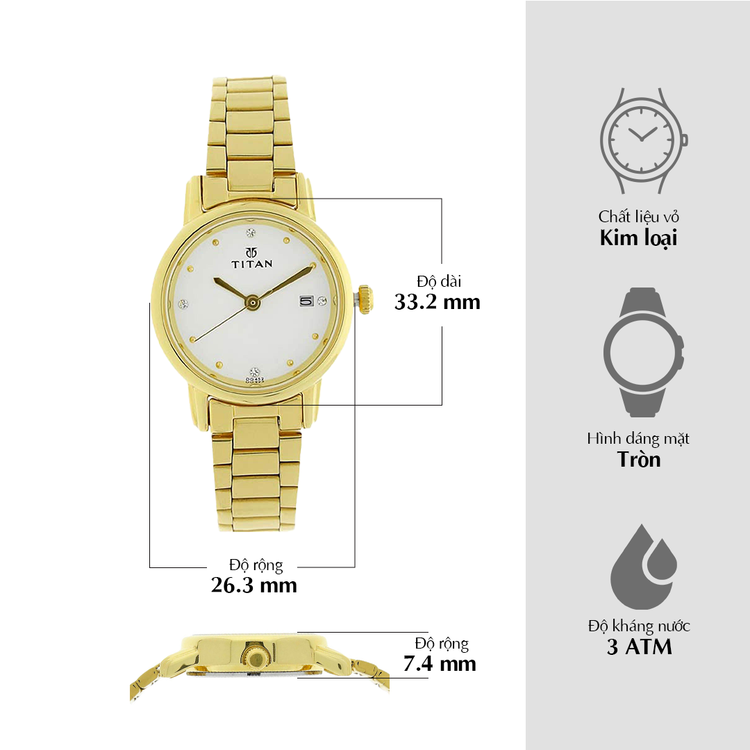 Đồng hồ Titan Karishma mặt trắng dành cho nữ có dây đeo bằng thép không gỉ