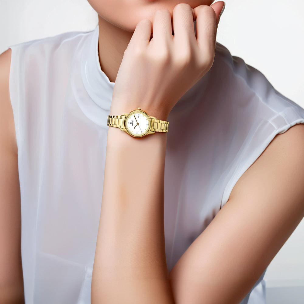 Đồng hồ Titan Karishma mặt trắng dành cho nữ có dây đeo bằng thép không gỉ
