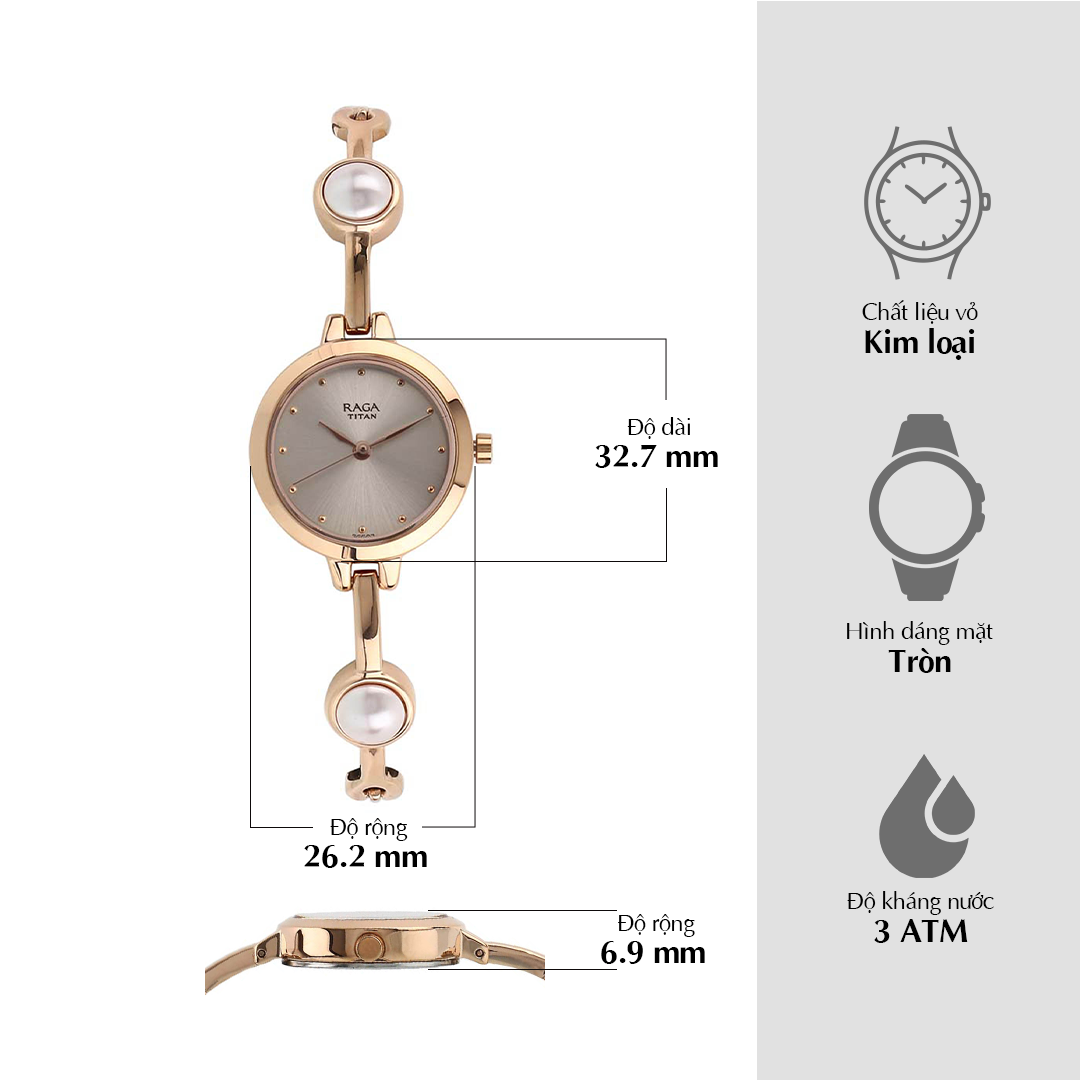 Đồng hồ Nữ TITAN dây kim loại Raga Economy màu Xám 26 mm - 2576WM01