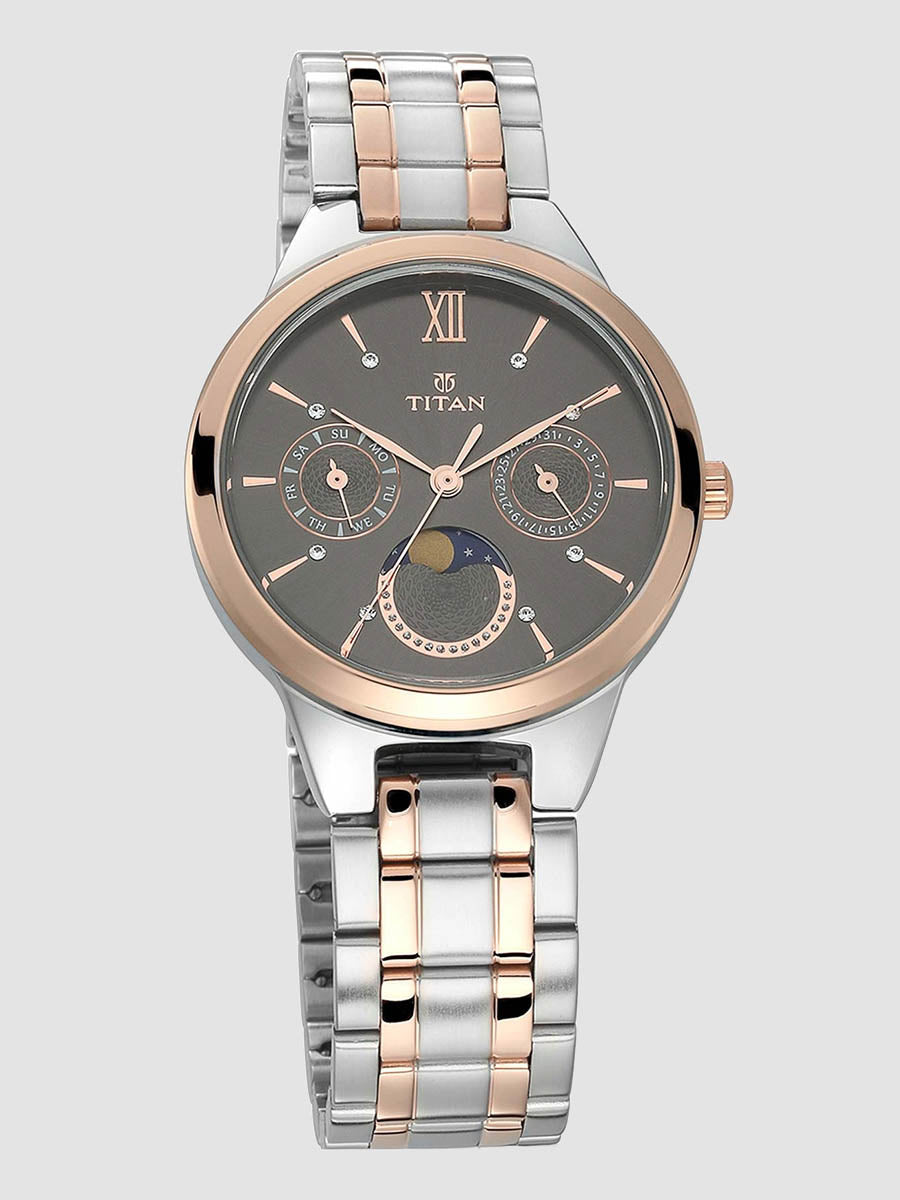 Đồng hồ Titan Women's Elegance Moonphase Two-Tone Anthracite Dial
