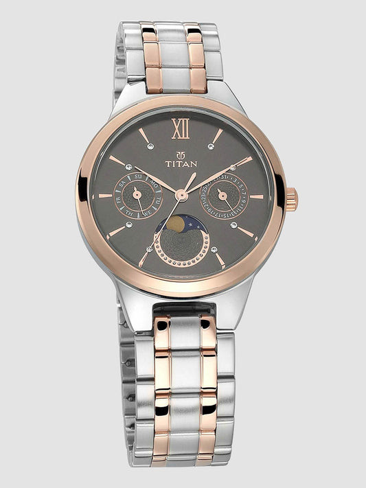 Đồng hồ Titan Women's Elegance Moonphase Two-Tone Anthracite Dial