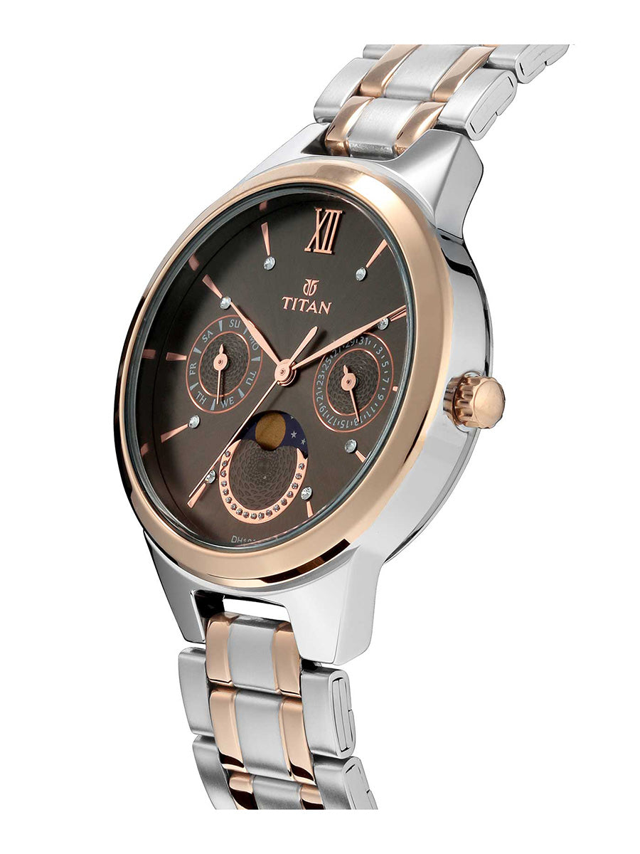 Đồng hồ Titan Women's Elegance Moonphase Two-Tone Anthracite Dial