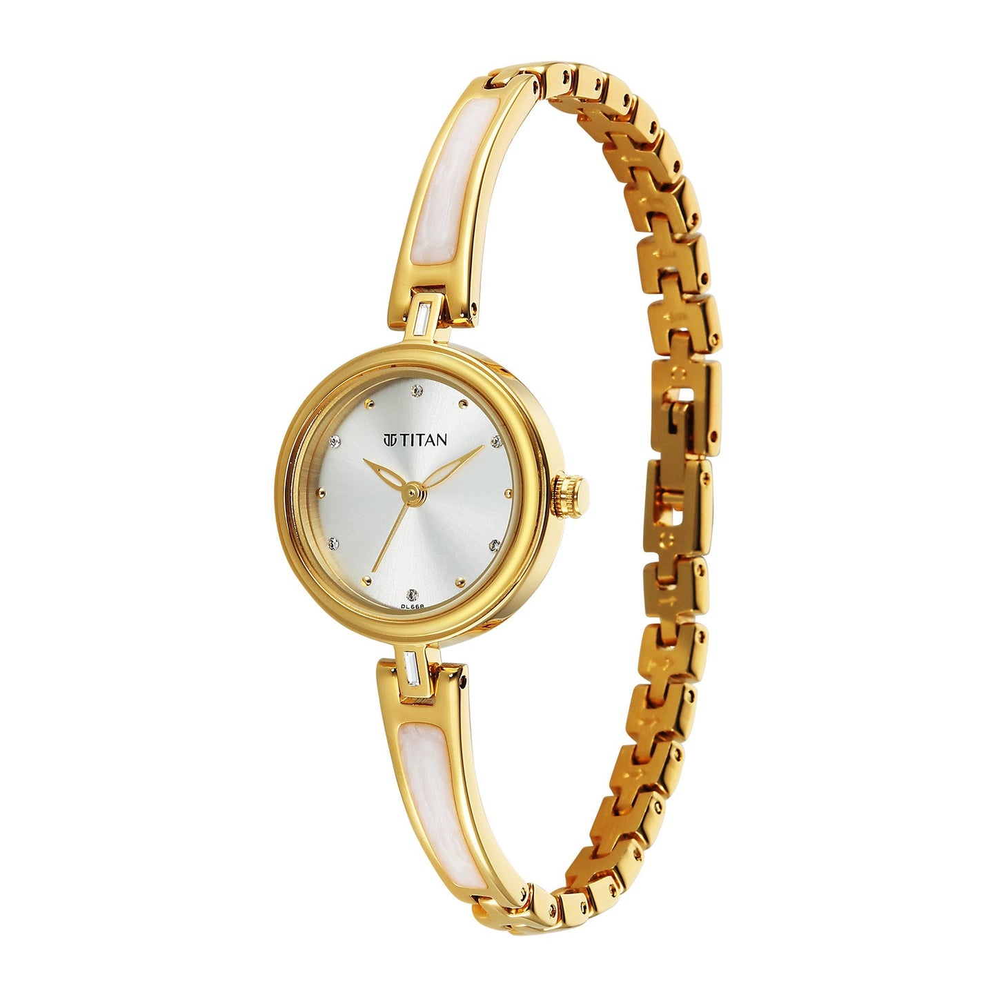Titan Silver Dial Gold Metal Strap Analog Watch for Women 2601YM06