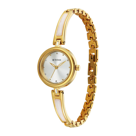 Titan Silver Dial Gold Metal Strap Analog Watch for Women 2601YM06