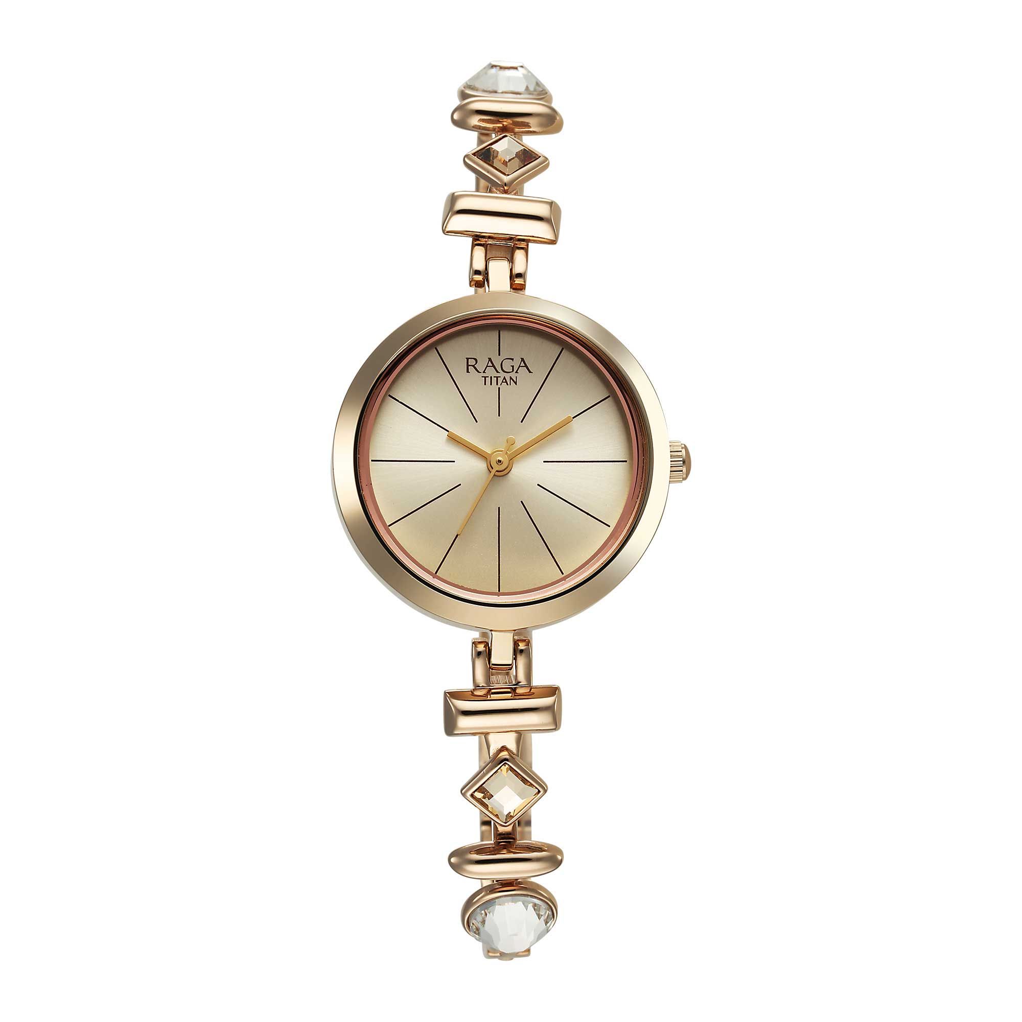 Đồng hồ đeo tay kim loại mặt số màu sâm panh Titan Raga Viva Quartz Analog dành cho nữ