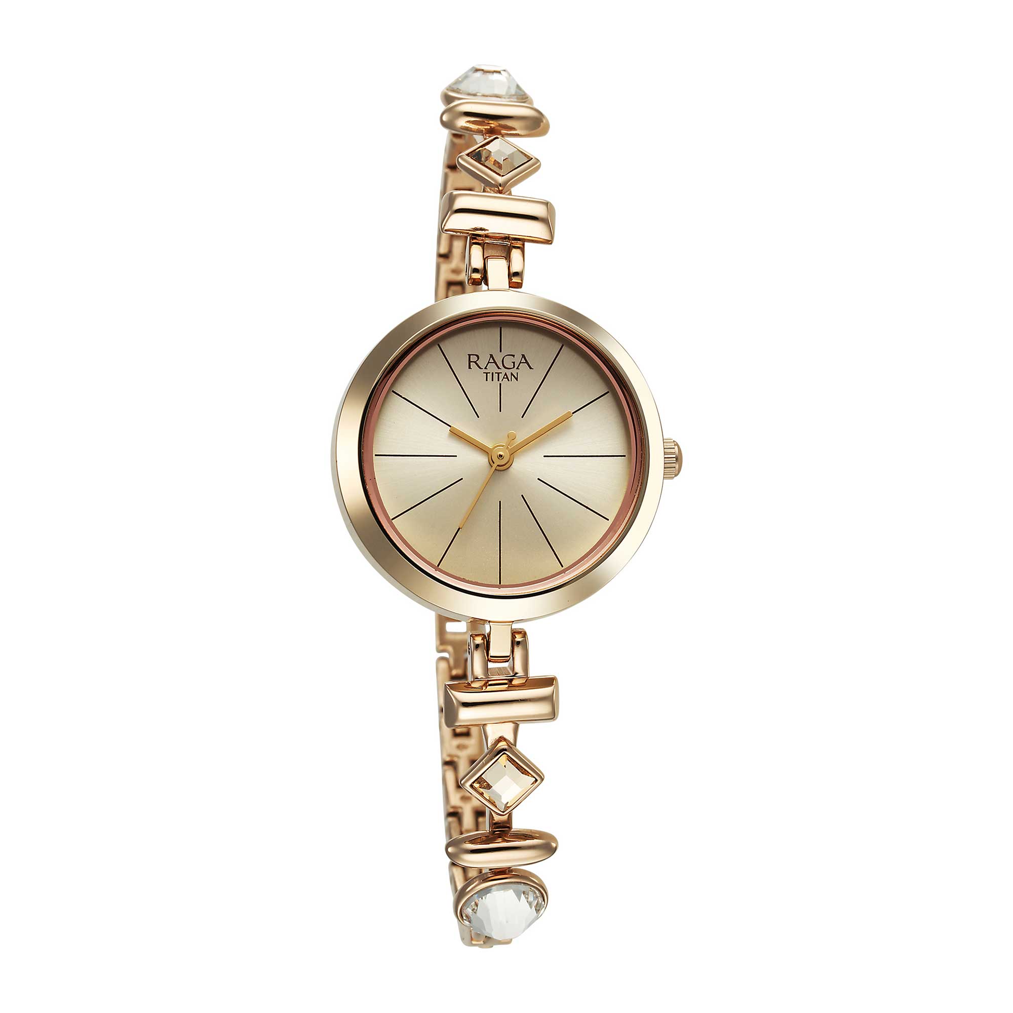 Đồng hồ đeo tay kim loại mặt số màu sâm panh Titan Raga Viva Quartz Analog dành cho nữ