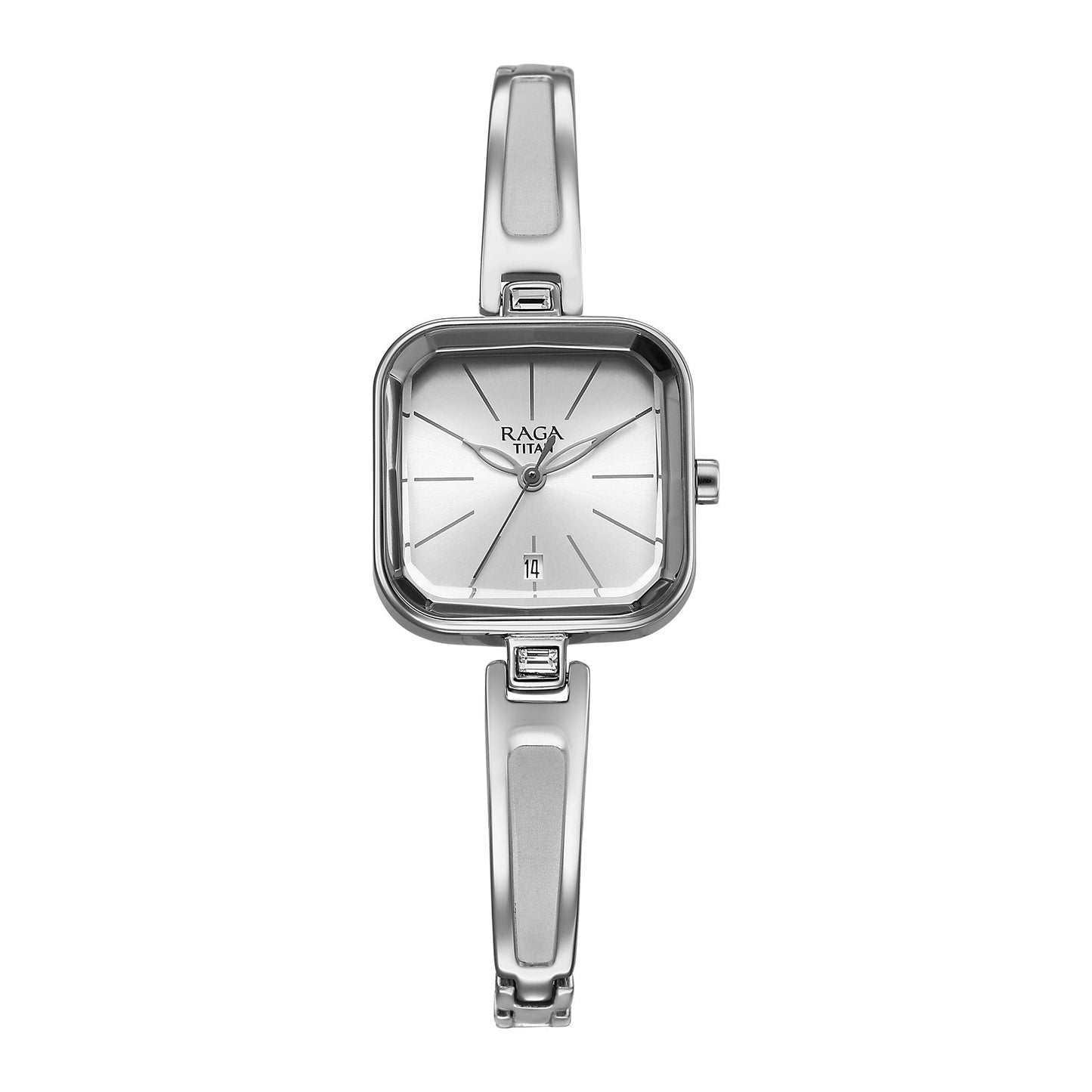 Titan Raga Silver Square Dial Stainless Steel Analog Watch for Women