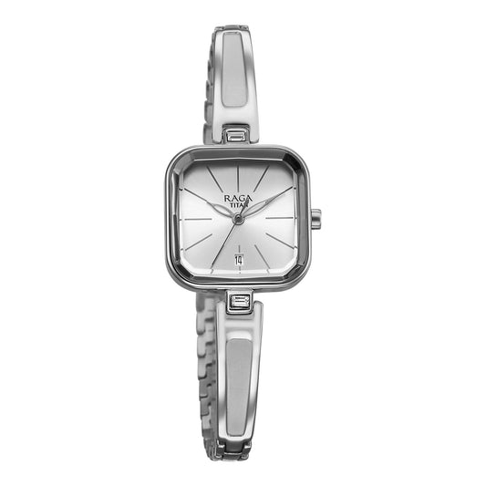 Titan Raga Silver Square Dial Stainless Steel Analog Watch for Women