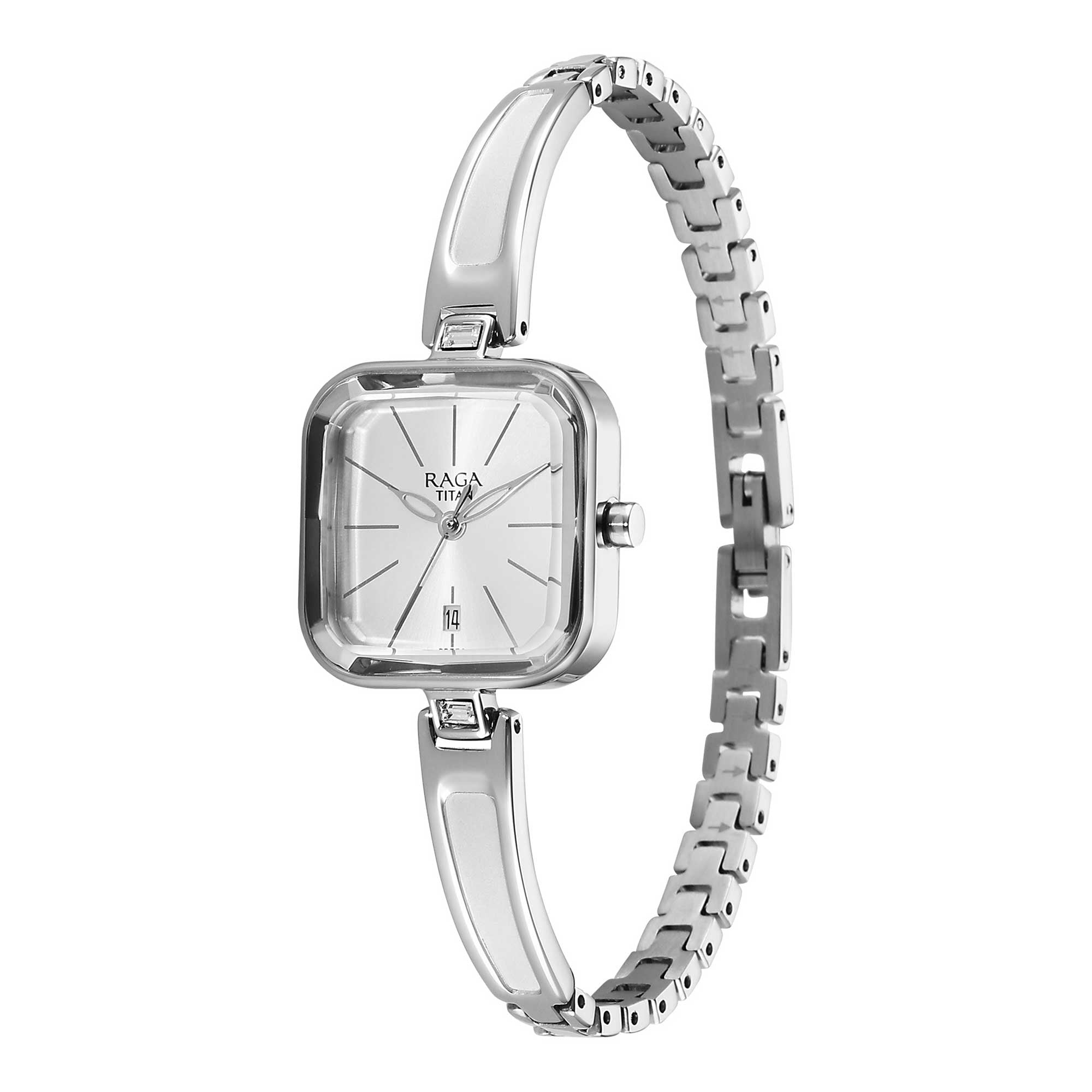 Titan Raga Silver Square Dial Stainless Steel Analog Watch for Women