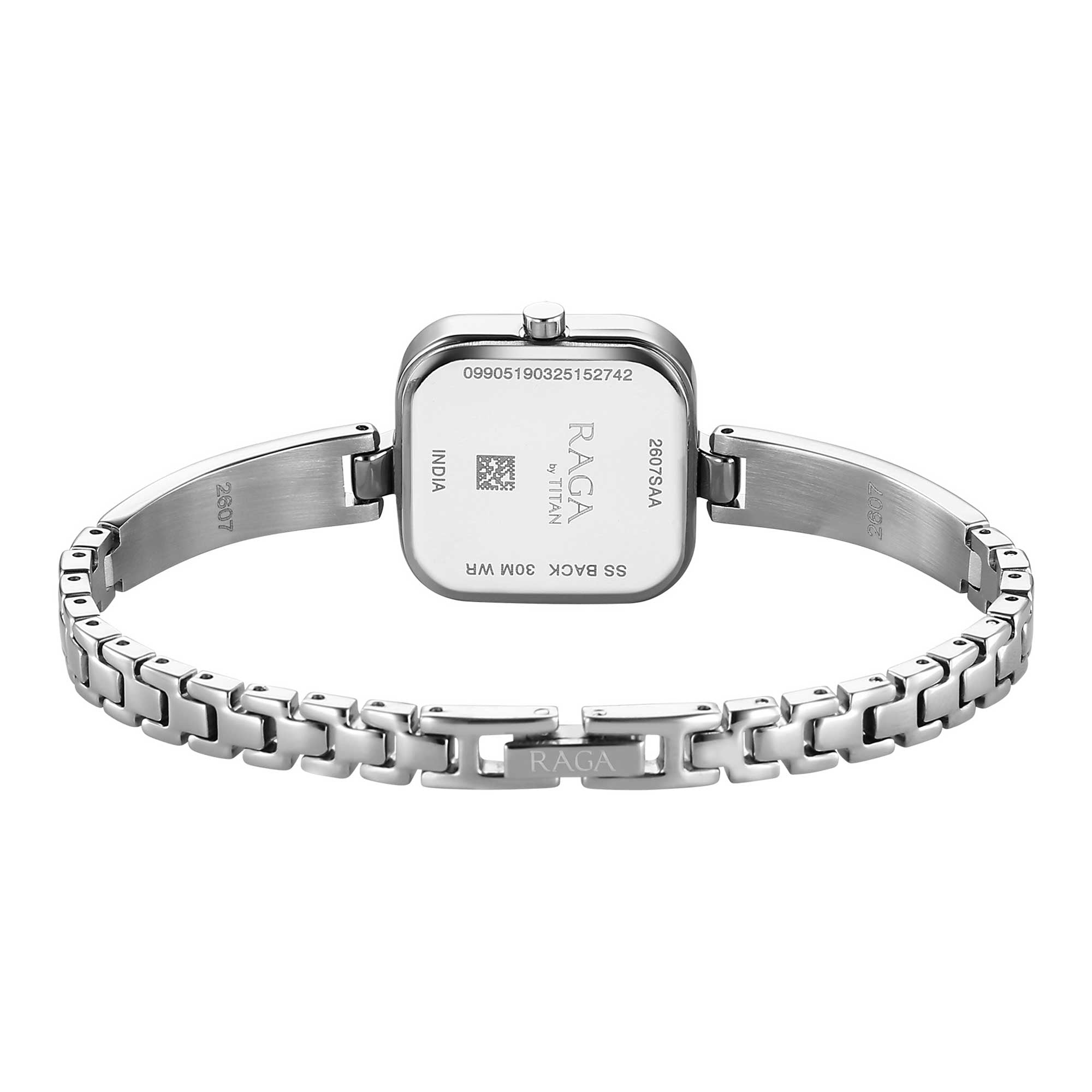 Titan Raga Silver Square Dial Stainless Steel Analog Watch for Women