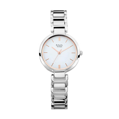 Titan Raga Viva White Dial Analog Metal Strap watch for Women 2608SM01