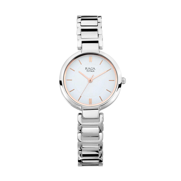 Titan Raga Viva White Dial Analog Metal Strap watch for Women 2608SM01