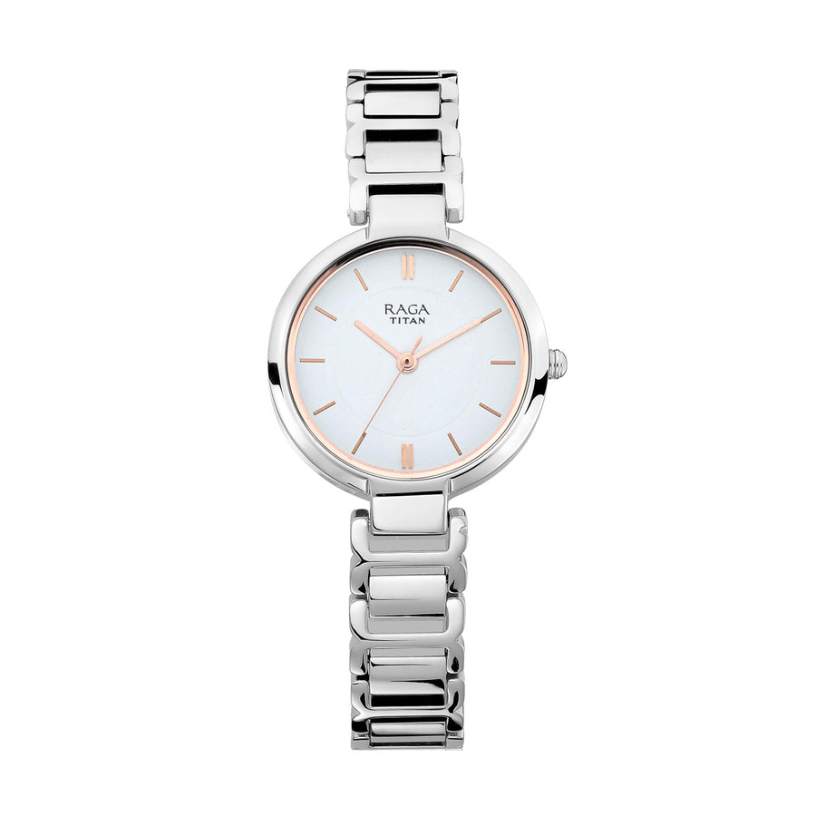 Titan Raga Viva White Dial Analog Metal Strap watch for Women 2608SM01