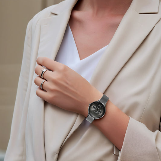 Đồng hồ Nữ TITAN dây thép không gỉ IBD Noir mặt màu Anthracite 35 mm - 2651QM02