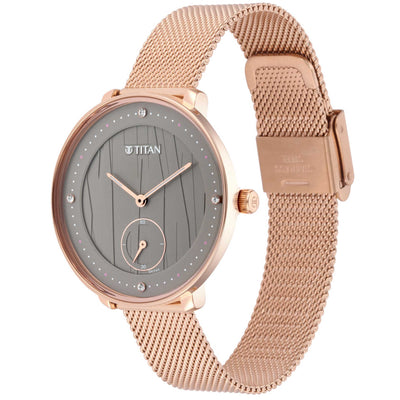 Titan Workwear Black Dial Women Watch With Stainless Steel Strap